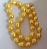 Elegante collana di perle in oro barocco naturale del Mare del Sud di 11-12mm con fermaglio in oro 14 k