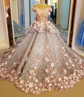2019 Real sample Ball Gown extravagant Jewel Flower Sheer Vi...