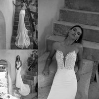 2018 Julie Vino Sereia Vestidos de Casamento Sem Mangas Applique Beach Vestidos De Noiva Sheer Jewel Neck Wedding Dress