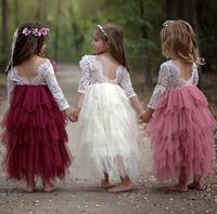 Arapça 2018 Çiçek Dantel Çiçek Kız Elbiseler Abiye Çocuk Pageant Elbiseler Uzun Tren Güzel Küçük Çocuk Flowergirl Elbise Örgün