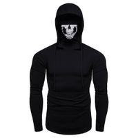 Mens Mask Skull Pure Color Pullover Long Sleeve Hooded Sweat...