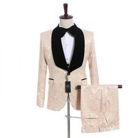 Wholesale Customize Beige Shawl Lapel One Button Wedding Groom Tuxedos Men Suits Wedding Prom Dinner Best Man Blazer Jacket Tie Vest Pants