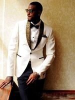 Ultime smoking smoking avorio su misura colletto a scialle in oro vestito da promenade da sposo abiti da sposo groomsmen (giacca + pantaloni)