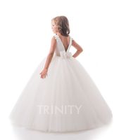 Lovely Ivory Tulle Scoop Applique Beads Flower Girl Dresses ...