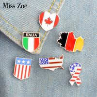 Miss Zoe 6 Stijlen Canada Duitsland Estados Unidos Vlaggen Email Botions Sterren en Strepen Broches Botão Botão Revestimentos Sieraden Kleding Jeans Cap