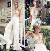 Рики Далал 2020 свадебные платья комбинезон со съемной юбкой кружева аппликации атласные свадебные платья на заказ-Line свадебное платье