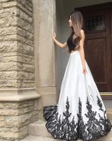 Svart och vitt två bitar spets lång prom klänning 2018 ny spets kväll klänning kvinnor formella eleganta klänningar långa speciella tillfällen klänningar