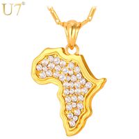 U7 Africa Map Necklace Rhinestone Crystal Gold /Silver Color Pendant &Chain For Men /Women Gift African Jewelry Fashion P369