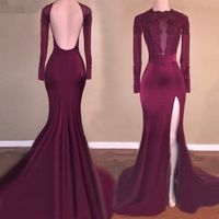 Gorgeous Long Prom Dresses 2019 Mermaid Long Sleeve Sexy High Slit Open Back African Purple Prom Dress