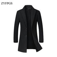 ZYFPGS Yeni Sonbahar / Kış Erkekler Yün Ceket Siper Slim Fit Erkek Orta Ve Uzun Bölüm Ceket Casual Erkek Rüzgarlık 113