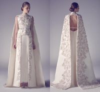 Арабские вечерние платья Zuhair Murad High шеи длинные выпускные платья Applique Noathing Pageant разделение переднее лучшее вечернее платье для свадьбы