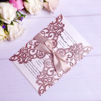Elegant Rose Gold Glitter Invitations Cards With Ribbons For...