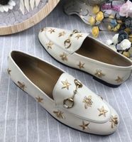 2018 new star + small bee single shoe series top leather +3D electric embroidery Italy genuine leather black background. Beige. Size 35-41