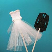 Romantyczny panna młoda Tuxedo pan młody suknia ślubna topper rocznica walentynki ciasto zaręczynowe dekor dostarcza czarny biały
