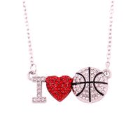 Hot Selling Zink bezaaid met Sprankelende Crystal I Love Basketball Red Heart Charm Link Chain Ketting