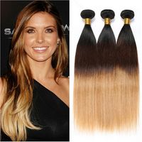 # 1B / 4/27 Dark Root Brązowy i Honey Blonde Ombre Brazylijski Ludzki Włosy 3 Proste Rozszerzenia Splot Trzy Tone Ombre Virgin Włosy Wefts