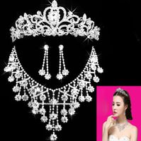 Bridal accessories, bridal accessories chain, crown wedding headwear, three sets of Wedding Necklace