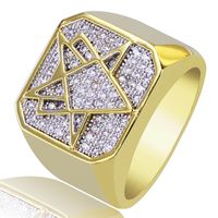 Nueva latón Hip Hop Forma de color plateado anillos de oro de la CZ heló hacia fuera Strone geométrico cuadrado de los hombres 's anillo Jewerly
