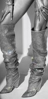2018 new women spike heel boots knee high diamond boots poin...