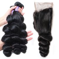 Peruvian Hair Silky Straight Virgin Hair Bundles With Lace Closure Loose Wave Body Wave Cheap Brazilian Human Hair Weaving Water Wave