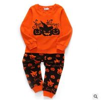 kids halloween pumpkin pajamas sets fall winter cotton long sleeve t shirtpants 2pcs pyjamas baby girl and boys sleepwear baby clothes