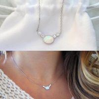 925 sterling silver opal gemstone jewelry gold silver color delicate silver chain oval opal stone thin chain simple stone design necklace