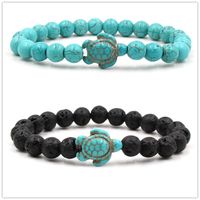 Natural Black Lava Stone Turquoise tortoise Charm Bracelet A...