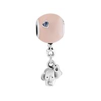 象とピンクの風船のチャームファッション925スターリングシルバービーズDIYジュエリーフィットPandoraブレスレットの女性ギフトのためのネックレス