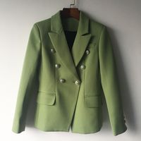 고품질의 새로운 패션 블레이저 재킷 여성 사자 금속 버튼 더블 브레스트 블레이저 외부 코트 그린