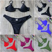 Högklippt Thong Baddräkt Hög midja Baddräkt Solid Badkläder Kvinnor Brasiliansk Biquini Swim Beach Micro Bikini Set