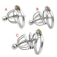 3 Styles Cock Cage With Urethral Catheter Stainless Steel Sm...