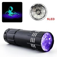 Mini UV LED Linterna Linterna Violeta Lámpara de antorcha 9LED Batería ultravioleta Luz flash para detector de dinero anti-falso Escorpión de orina