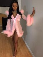 Sweet Pink Mesh Sheer Vestes 2018 Nouvelle Arrivée Mode V Cou Bow Cravier Fleurs Flâtre Manteau à manches longues Manteau solide Veste Femme Tops