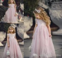 Granos con cuentas faldas Vestidos de las muchachas de flores para bodas 2019 Apliques de encaje con pequeños vestidos de primera comunión con la faja del arco Pageant455