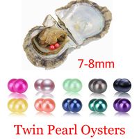 A ostra redonda de atacado gêmeos pérolas 7-8mm 27 cor água do mar natural pérola Diy decorações de jóias