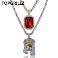 Collar de Hip Hop de TOPGRILLZ color dorado helado Micro Pave CZ Collar de piedra rojo de Faraón de piedra Stone con cadena de tenis de piedra CZ