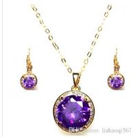 ファッション紫色のダイヤモンドの石の結婚式の宝石のネックレスイヤリングセット送料無料Erwqerer