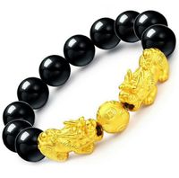 XJ003 or couleur pixiu charme bracelet bracelets pour femmes hommes couple mode perles de pierre noire bracelet pixiu bijoux bouddha