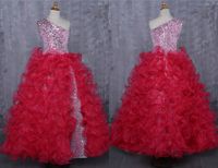 Мода Щепка блестение девочек Пагентные платья Дешевые Органза Органза Roofl Crystal Long Prom Вечернее платье для детей 2021