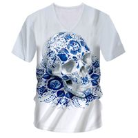 Ogkb T-shirts Homme Col V à manches courtes à manches courtes en V Skulls 3D Tee shirt Impression Bleu Crânes Hip Hop Street 7XL Vêtements Unisexe T-shirt unisexe