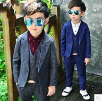 Нежные мальчики одежда набор Англии стиль детские клетчатые пальто с жилетом и брюками 3-х частей наряд модные мальчики одежда
