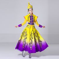 Şarkıcılar İçin Sahne Giyim Uzun Moğol Kostüm Dans Giyim Etnik Azınlık Elbise Çin Performans Halk Dans Giyim