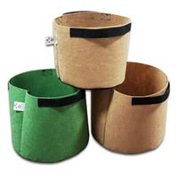 Green Brown Non- Woven Fabric Flower Pots with Handles Bag fo...