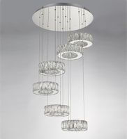 Contemporâneo LED de cristal pingente lâmpada hélice anéis candelabro iluminação com 6 cristais circular para escadas de sala de estar