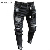 new streetwear hiphop men jeans skinny fashion embroidery pe...