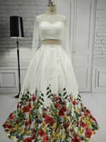 elegant women aline floral long satin two pieces prom dresse...