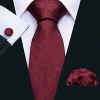 Schneller Versand Herren Krawatte Wein Rot Paisley Polyester Jacquard gewebt Krawatte Set Taschentuch Manschetten Mode Großhandel Meeting Business Party N-5068