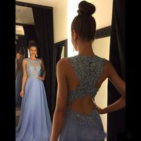 2018 Sıcak Satış Lavanta Şifon Dantel Boncuk Line Gelinlik Modelleri Jewel Boyun Kat Uzunluk Zarif Parti Abiye giyim Nedime Ucuz