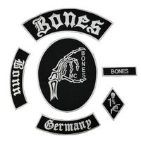 Hot koop! Bone Skull Geborduurde Patch Volledige Back Maat voor Jas Iron op Kleding Biker Vest Patch Rocker Patch Gratis schip