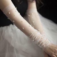 Мода 2018 Свадебные перчатки высшего качества Швейцарские мягкие сетчатые жемчужные бисерные свадебные аксессуары высшего качества